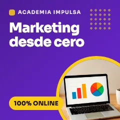 Flyer morado del curso Marketing desde cero, 100% online